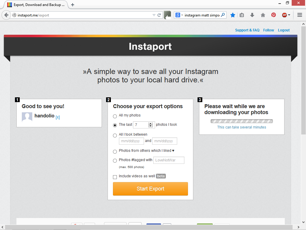 Save Instagram photos by using Instaport