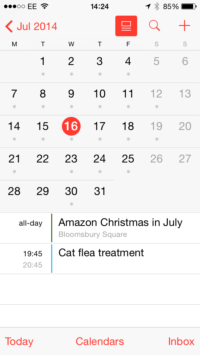 iOS 7.1 calendar