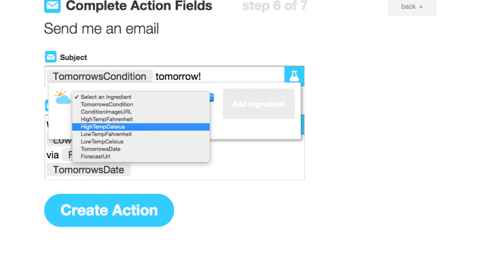 IFTTT email ingredients