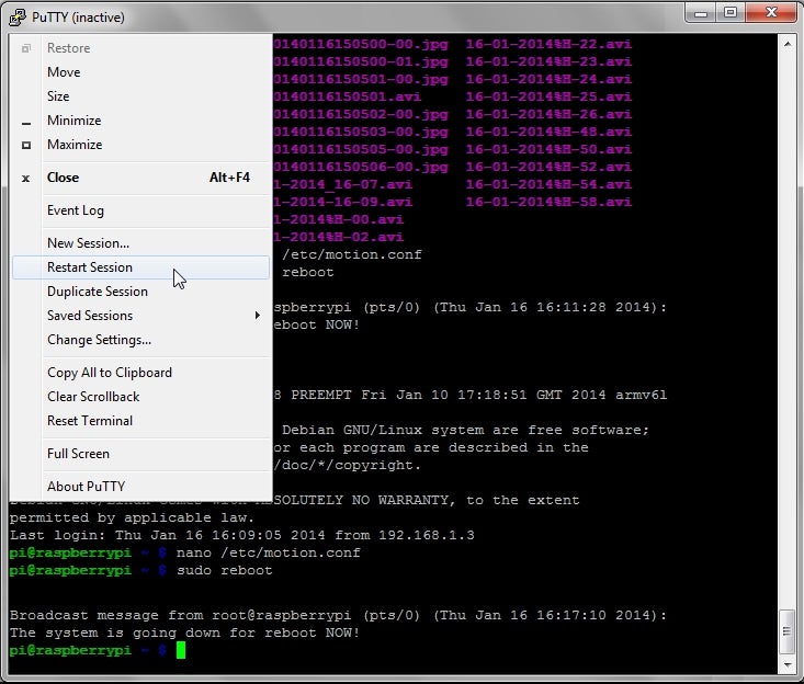 Restart Putty session