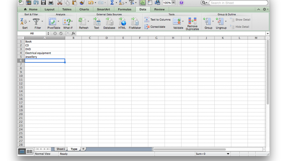 Set up data validation list in Excel