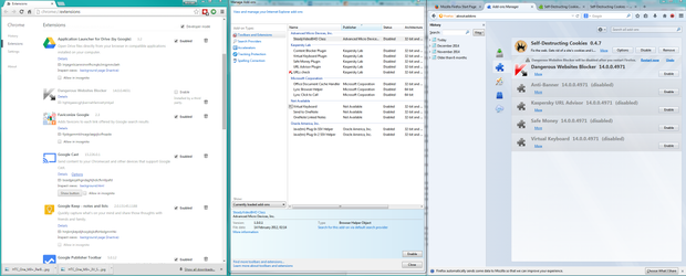 Chrome, Firefox and IE extension menus