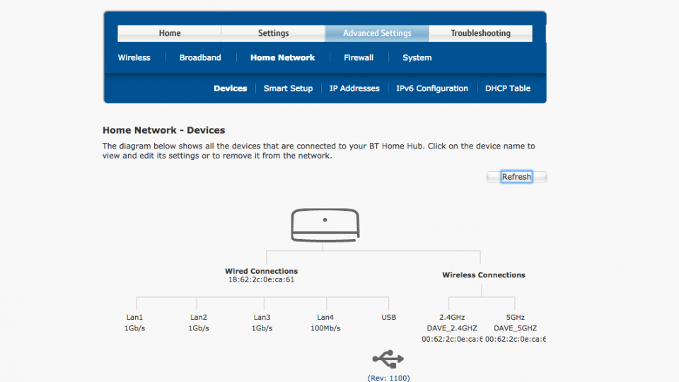 BT Home Hub 5 storage settings
