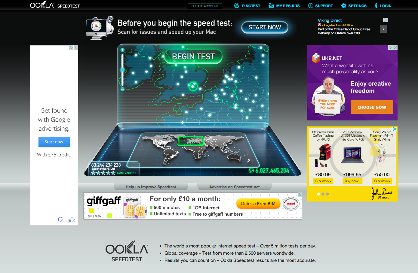 SpeedTest online broadband speed checker