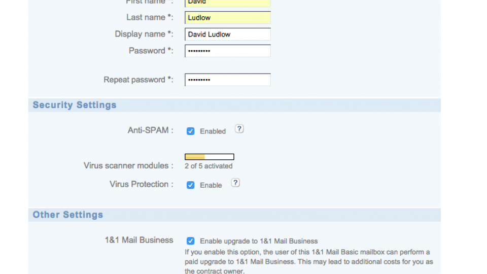 1&1 basic email setup