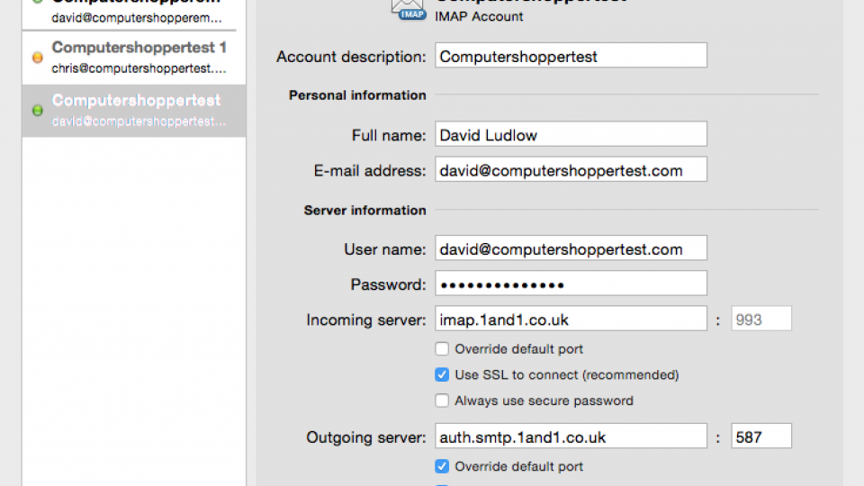 1&1 basic email setup on a desktop client