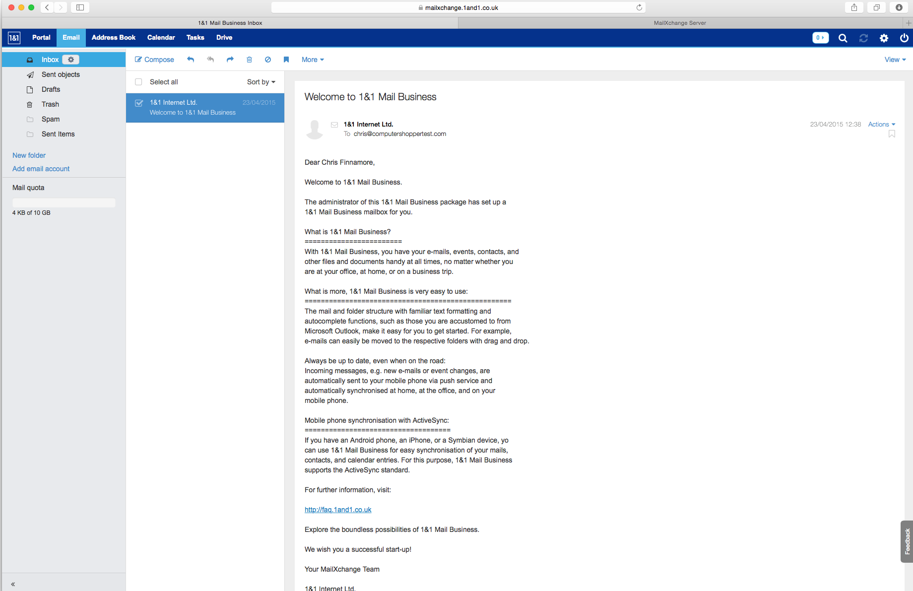 1&1 Business webmail