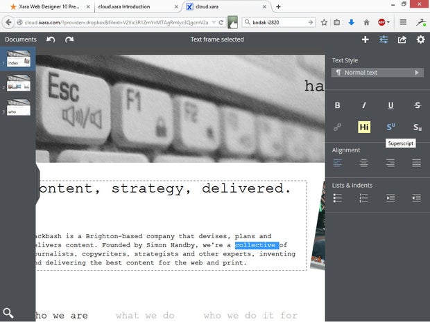 Editing from a web browser, cloud.xara beta in Web Designer 11 Premium