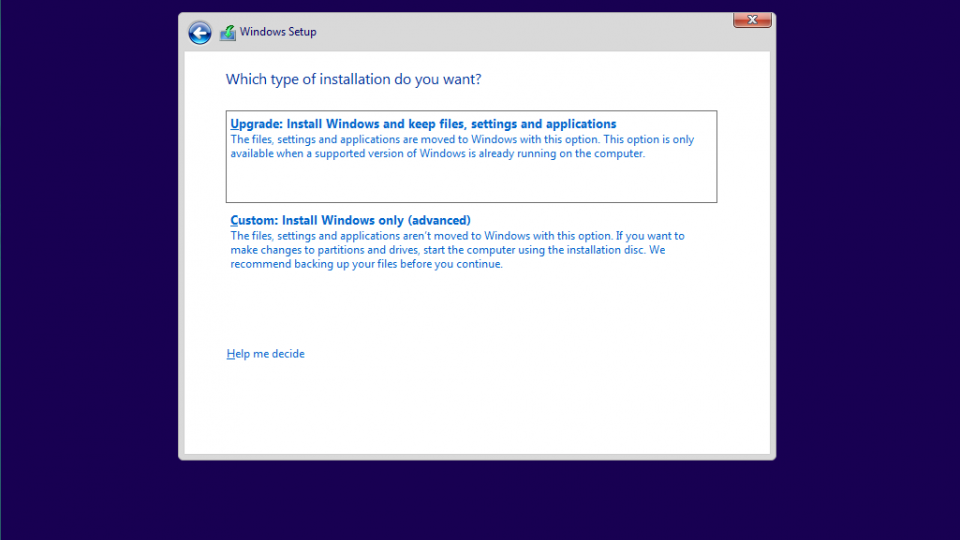 Select your Windows installation type