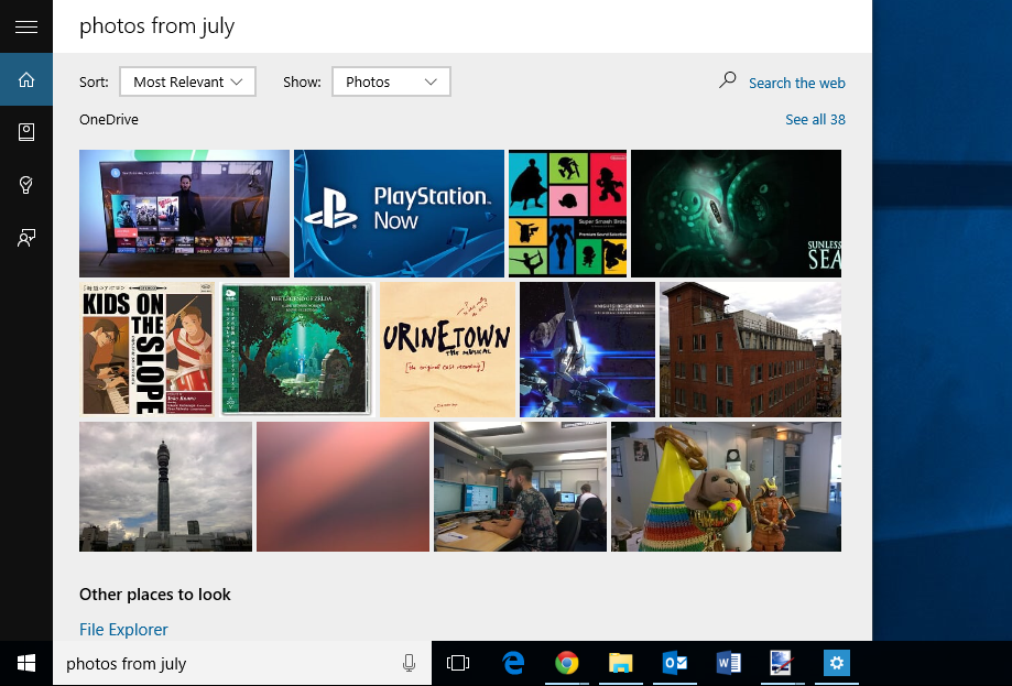 Windows 10 Cortana searching PC