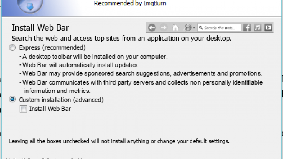 ImgBurn deselect add-ons