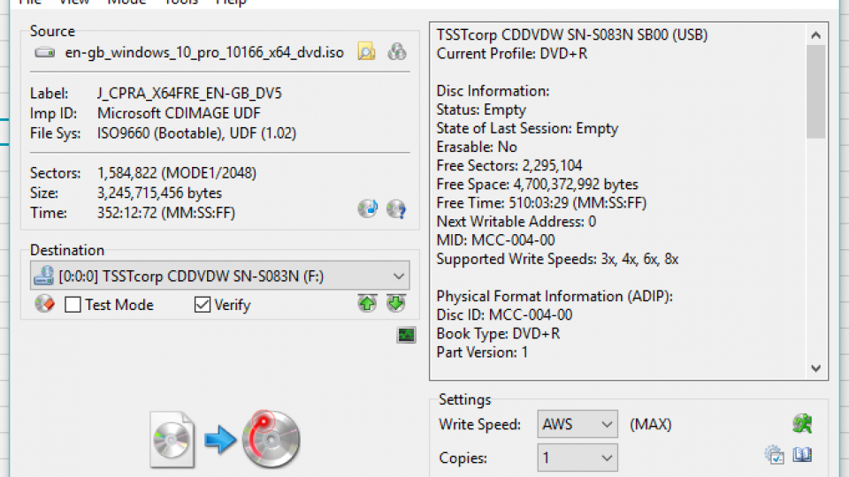 ImgBurn main program window
