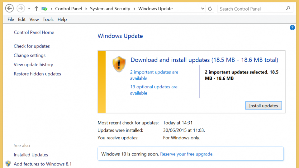 Upgrade to Windows 10 - run Windows Update