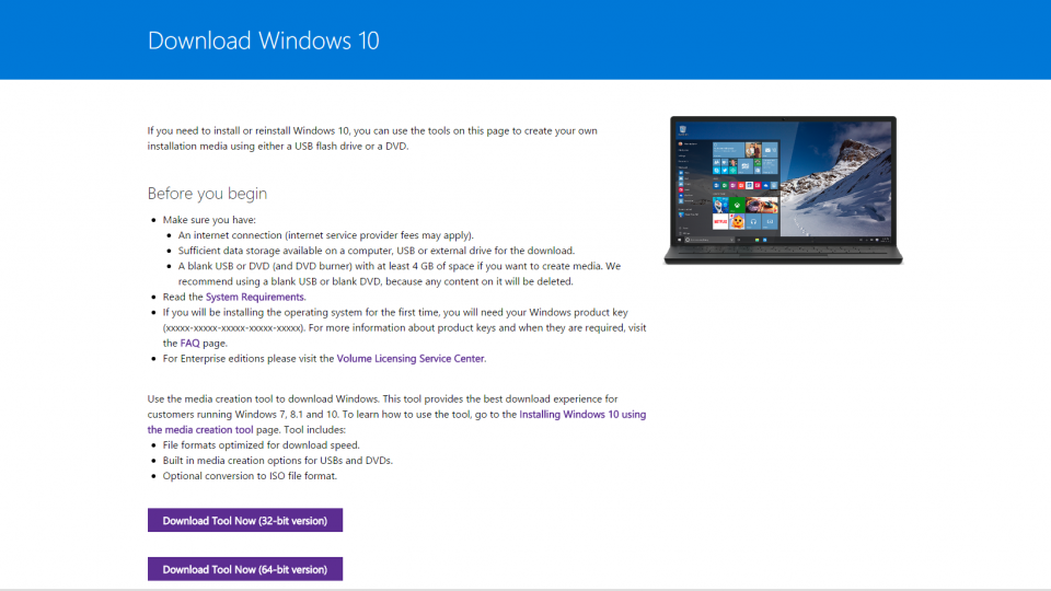 windows 10 download page