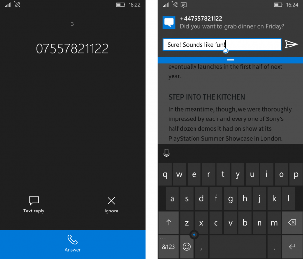 Windows 10 Mobile Call and texts
