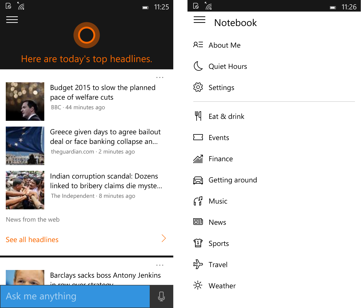 Windows 10 Mobile Cortana