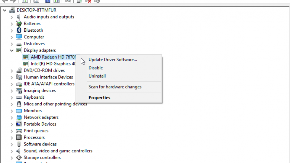 Windows 10 Device Manager - disable GPU