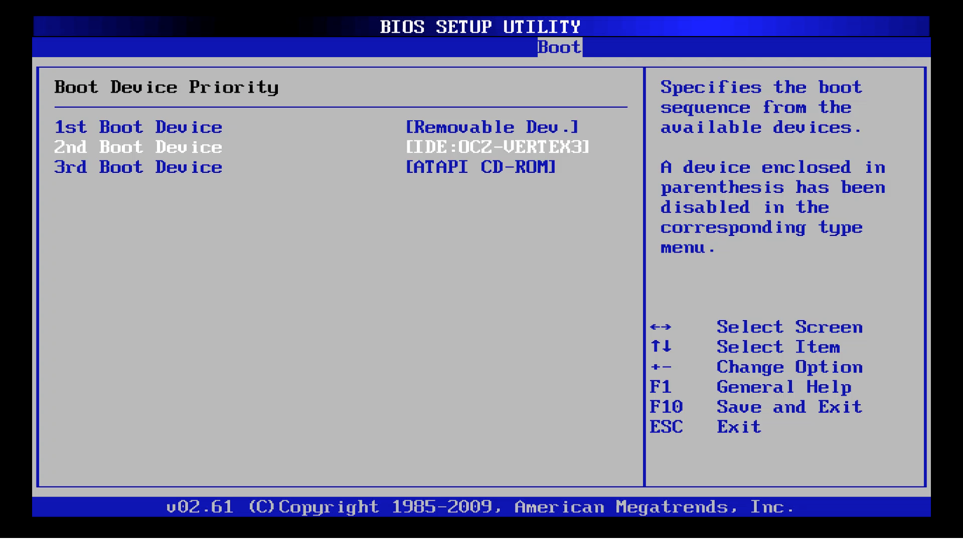 BIOS boot priority menu
