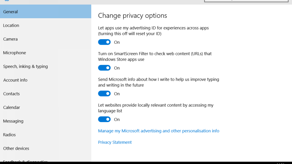 Windows 10 general privacy
