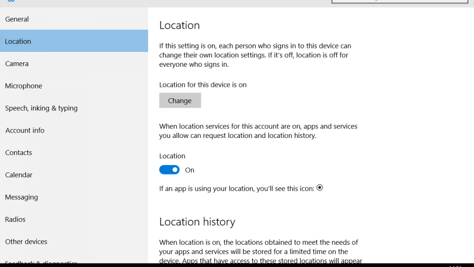 Windows 10 location settings