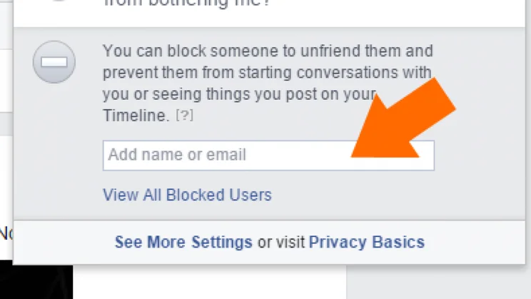 Find a person to block in Facebook