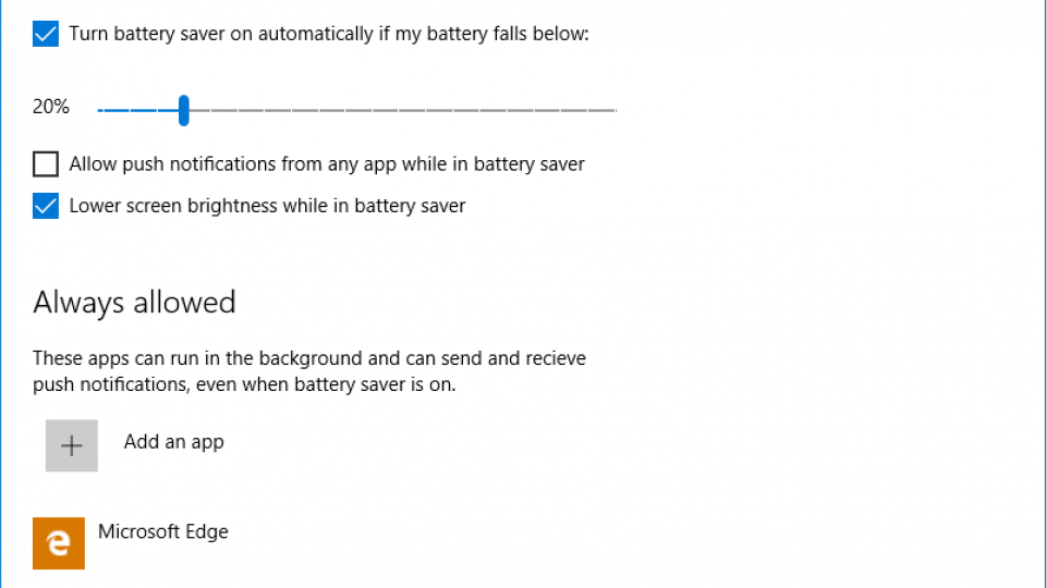 Windows 10 battery saver advanced settings