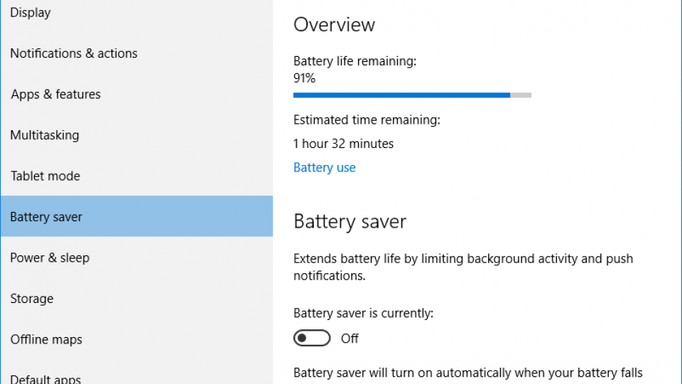 Windows 10 battery saver settings