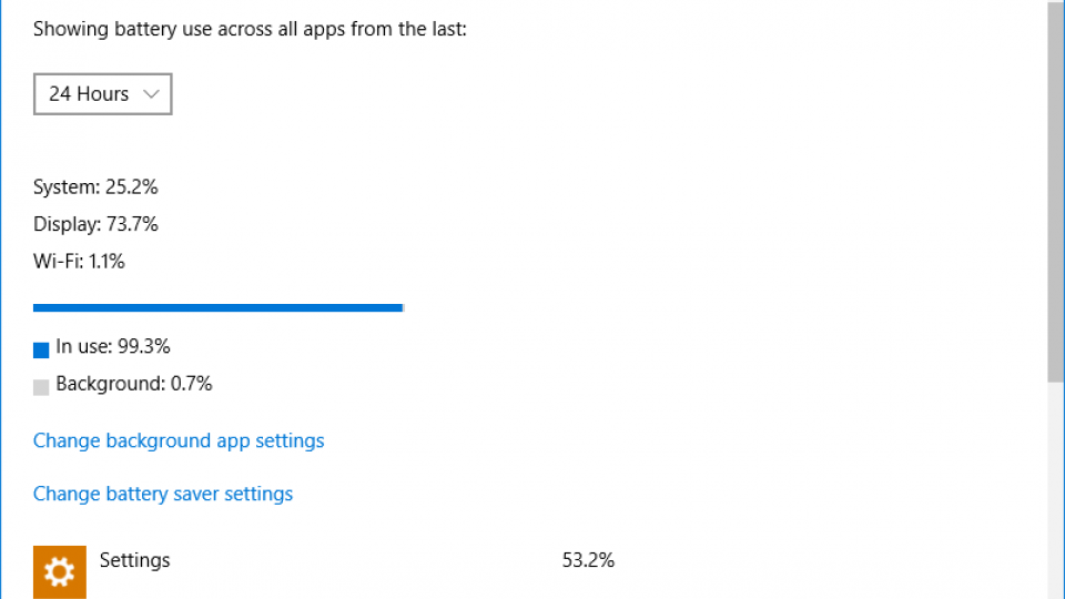 Windows 10 battery use