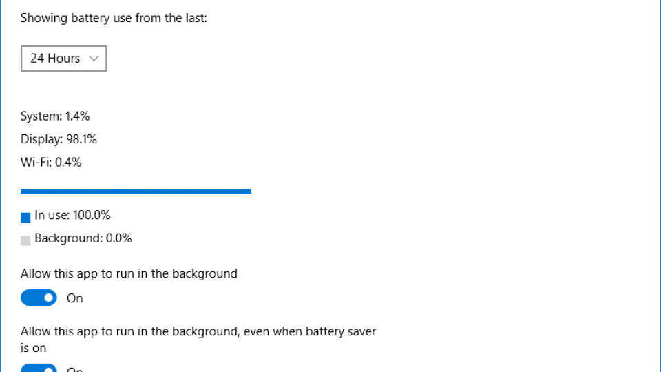 Windows 10 battery use individual app