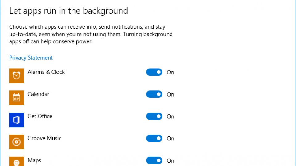 Windows 10 change background app settings