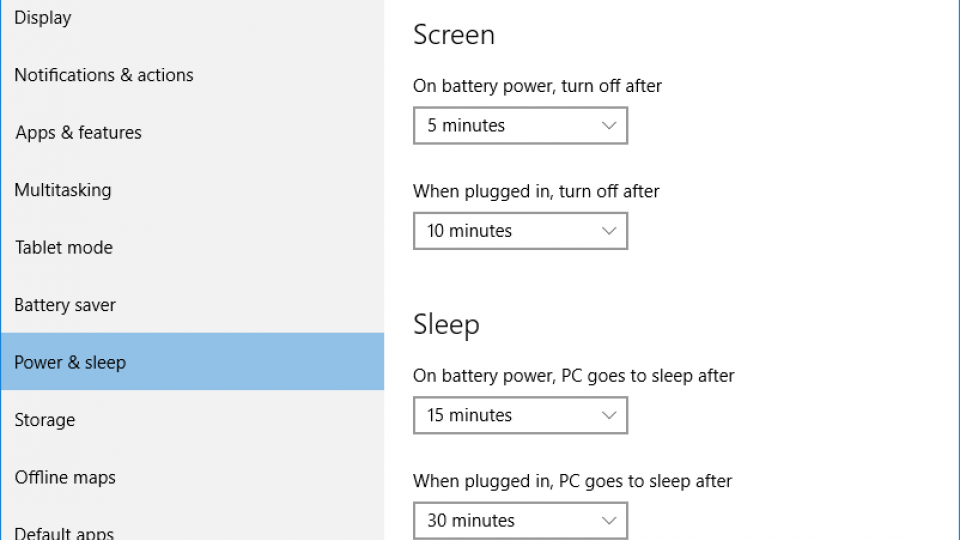 Windows 10 Power & Sleep