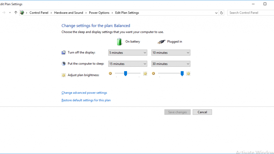 Windows 10 Power Options