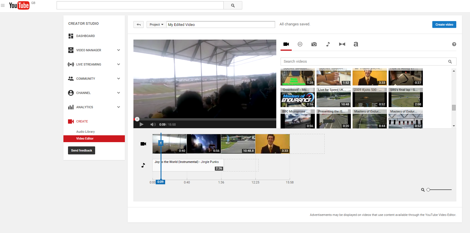 YouTube video editor