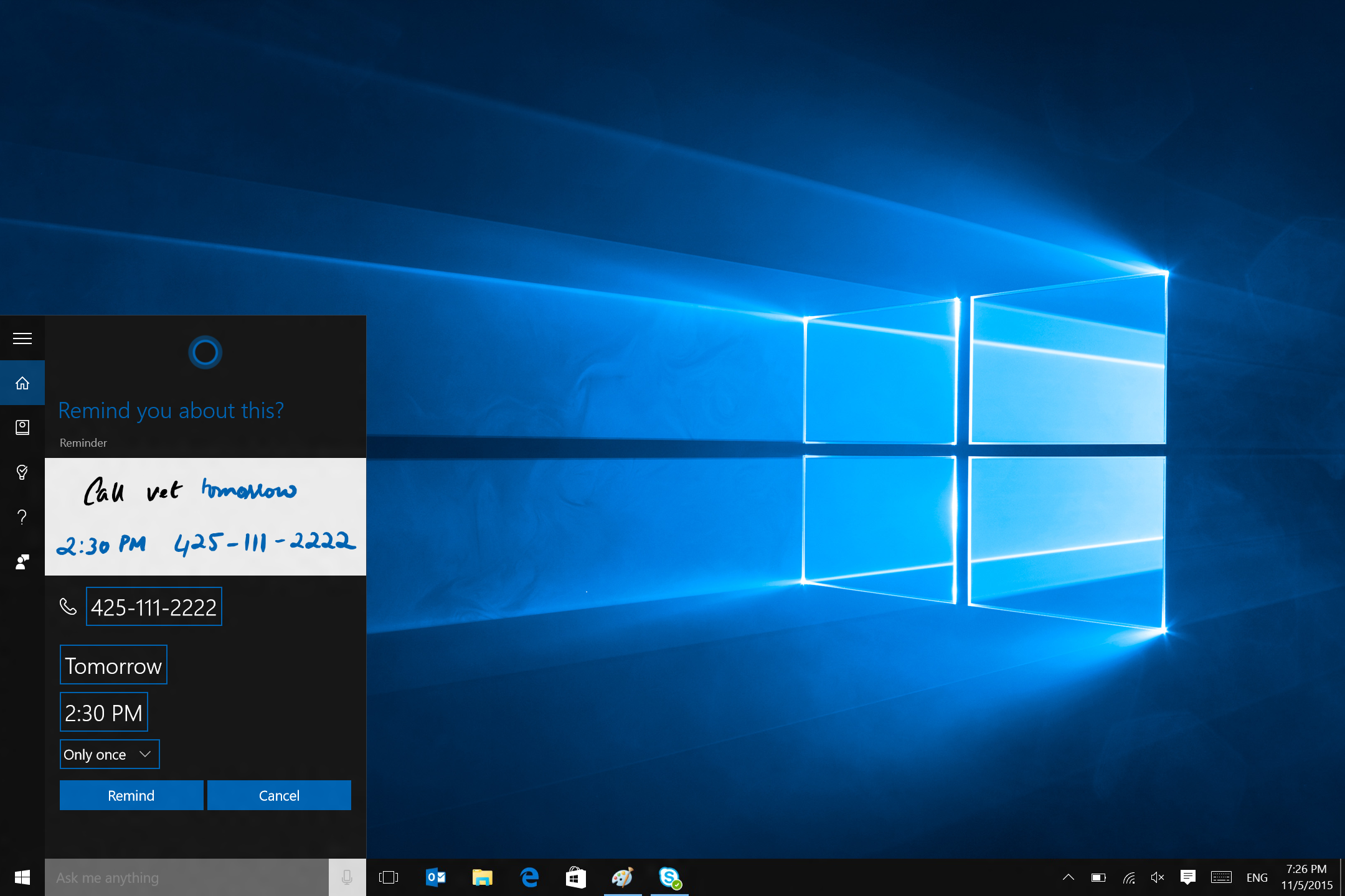 Windows 10 Cortana (November 2015 update)