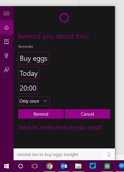 Windows 10 Cortana set reminder