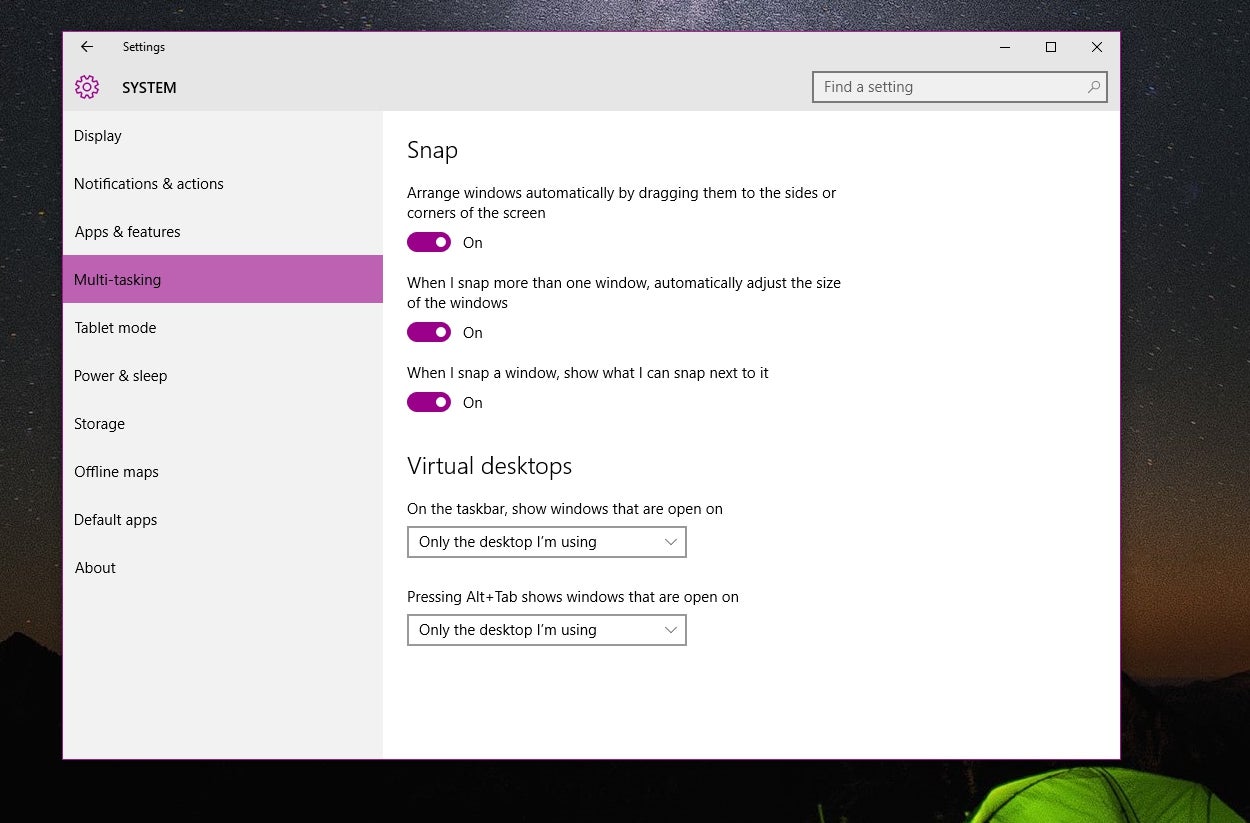 Windows 10 Snap Settings