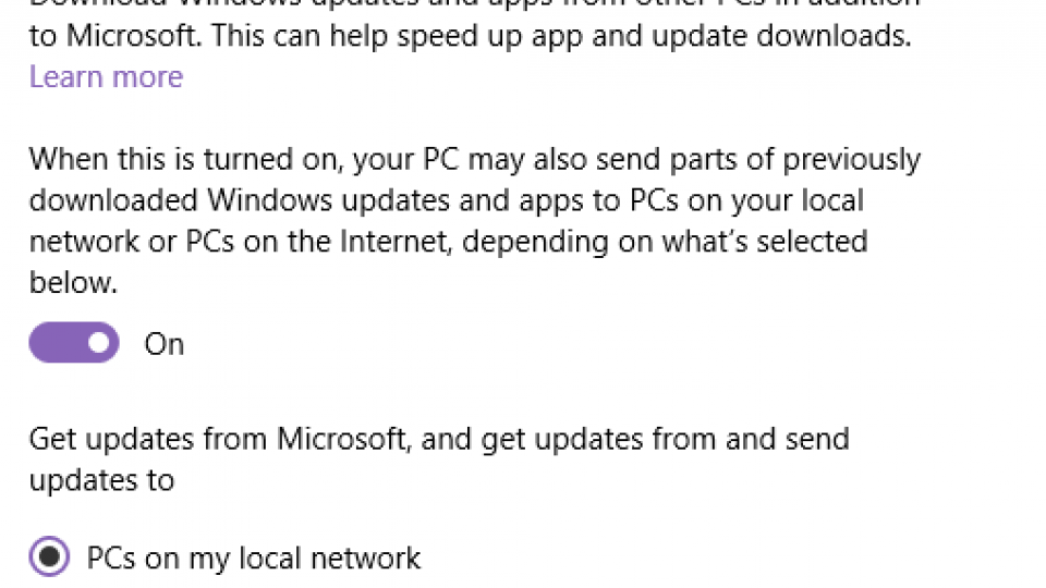 Windows 10 Updates P2P settings