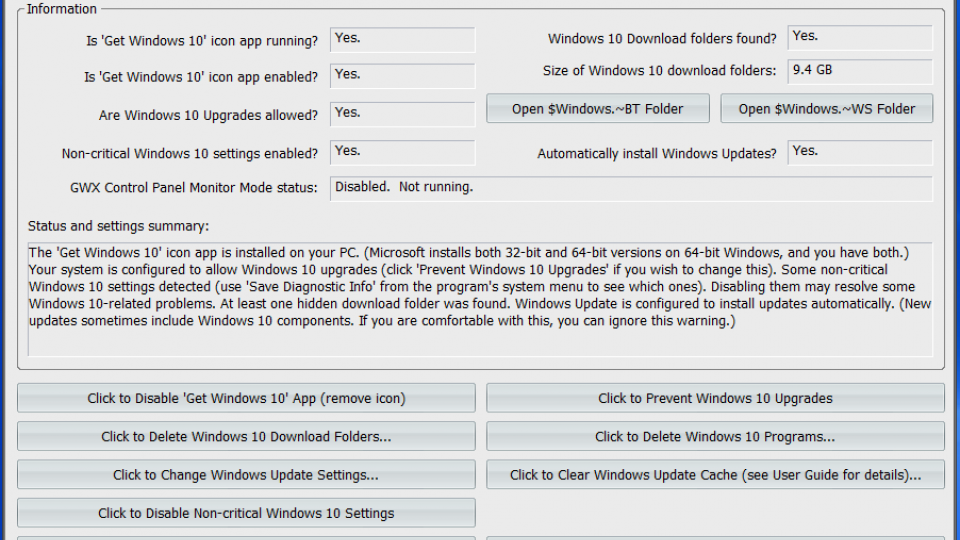 GWX main screen