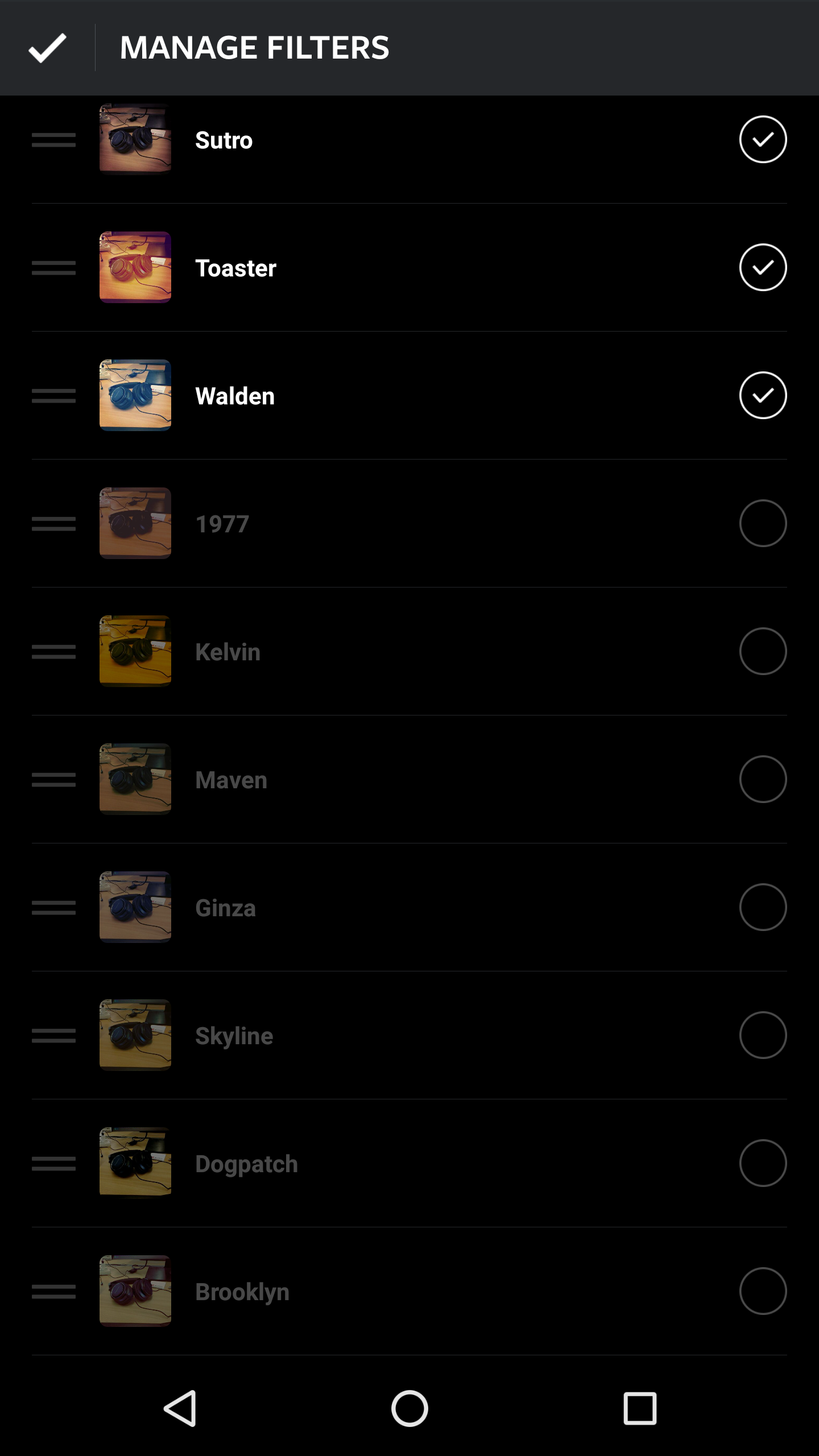 Instagram manage filters