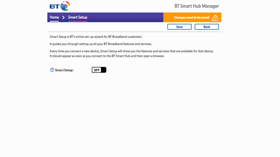 BT Smart Hub turn Smart Setup off