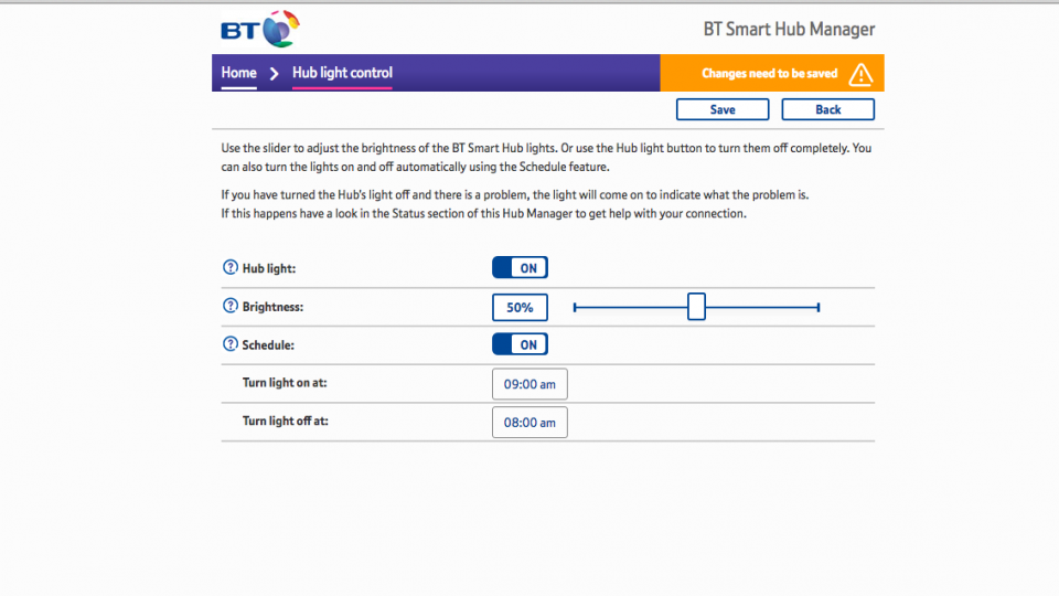 BT Smart Hub turn the lights off