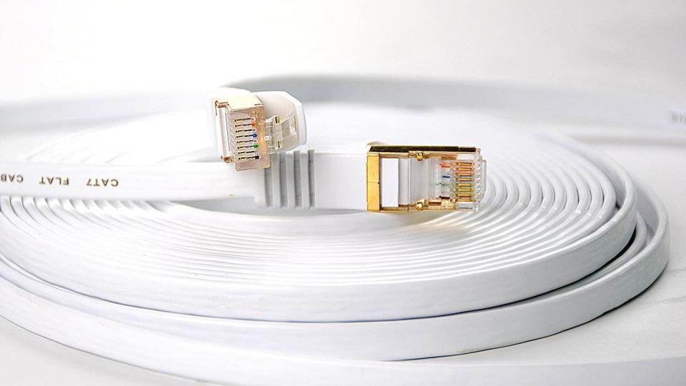Cat7 Ethernet Cable, Vention Flat High Speed 10 Gigabit LAN Network Patch Cable With Clips, Faster Than Cat6 Cat5e, Shielded RJ45 Connectors For Xbox One, Switch, Router, Modem, Printer- Black/60ft
