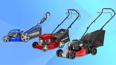 A selection of petrol powered lawn mowers