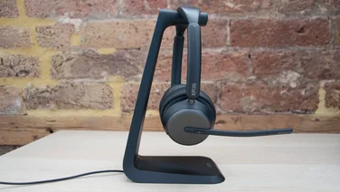 EPOS IMPACT 1000 review - main image of headset on charging stand