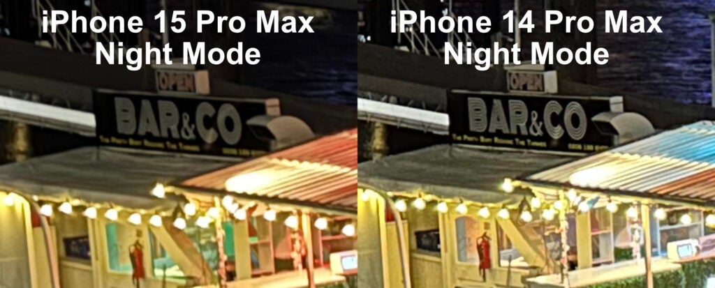 iPhone 15 Pro Max vs iPhone 14 Pro Max close up night mode