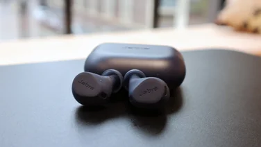 Jabra Elite 8 Active review - buds outside case slanted upwards
