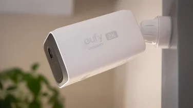 Eufy S220 SoloCam mounted on wall - pictured from right hand side