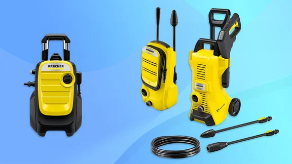 A selection of the best Karcher pressure washers against a blue backdrop