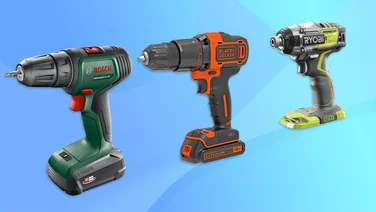 A selection of the best cordless drills against a blue background