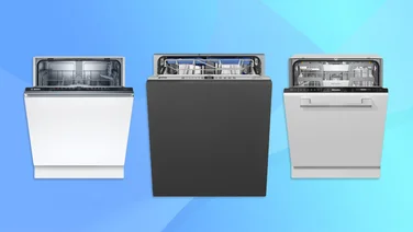 A selection of the best integrated dishwashers against a blue background